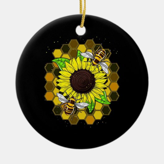 Hippie Sunflower Bees Keramisch Ornament (Voorkant)