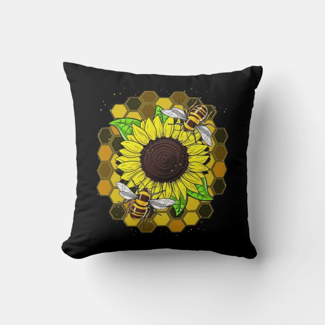 Hippie Sunflower Bees Kussen (Voorkant)