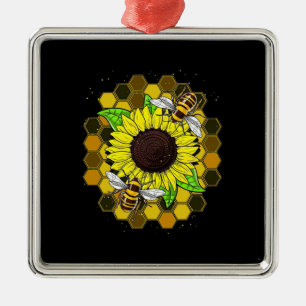 Hippie Sunflower Bees Metalen Ornament