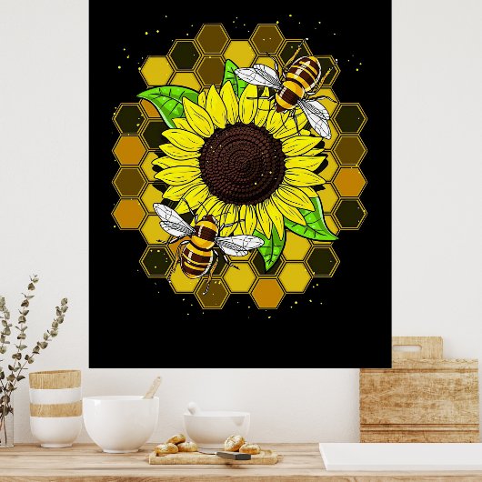 Hippie Sunflower Bees Poster (Keuken)