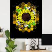 Hippie Sunflower Bees Poster (Thuiskantoor)