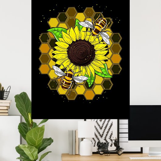 Hippie Sunflower Bees Poster (Thuiskantoor)
