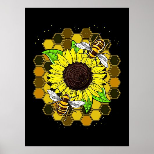 Hippie Sunflower Bees Poster (Voorkant)