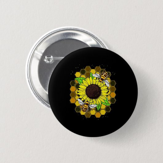 Hippie Sunflower Bees Ronde Button 5,7 Cm (Voorkant /achterkant)