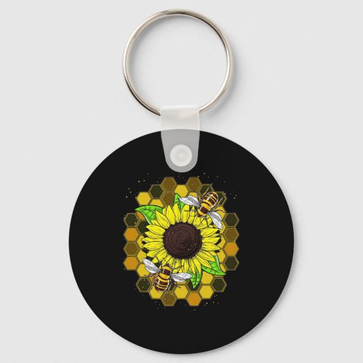 Hippie Sunflower Bees Sleutelhanger (Voorkant)