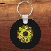 Hippie Sunflower Bees Sleutelhanger (Voorkant)