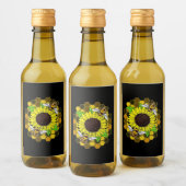 Hippie Sunflower Bees Wijn Etiket (Flessen)