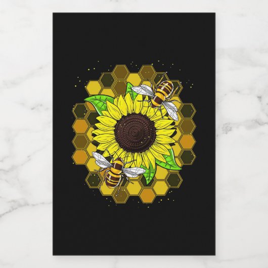Hippie Sunflower Bees Wijn Etiket (Enkel label)