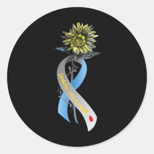 Hippie Sunflower Grey Blue Ribbon type 1 diabetes Ronde Sticker