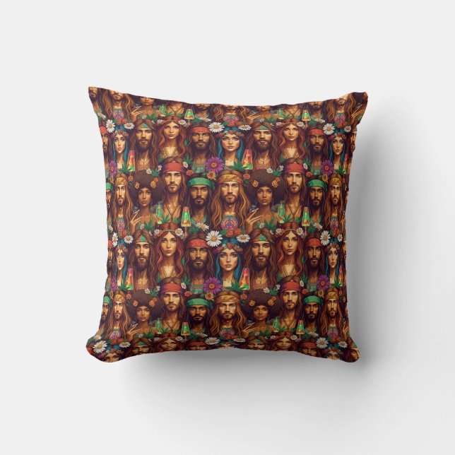 Hippie Tapestry Groovy Psychedelic Peace Era Kussen (Voorkant)