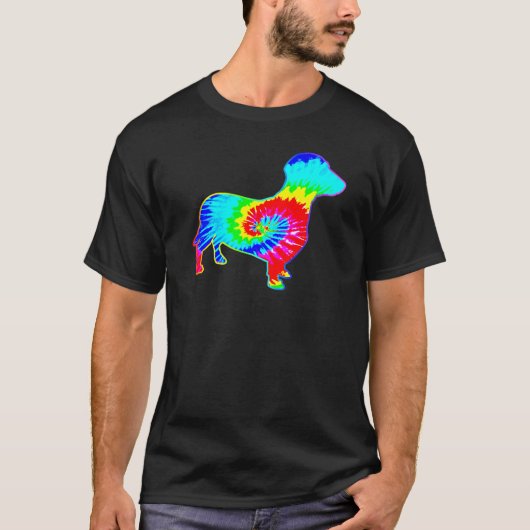 Hippie Teckel Retro Puppy Tie Dye Hond T-shirt (Voorkant)