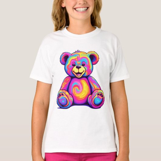 Hippie Teddy Bear Rainbow Psychedelic Bright Color T-shirt (Voorkant)