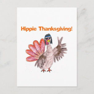 Hippie Thanksgiving kalkoen Feestdagenkaart