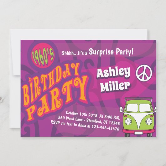 Hippie Thema Feest Uitnodiging (Voorkant)