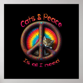 Hippie Tie Dye Cat Lovers Vredesteken Psychedelic Poster