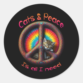 Hippie Tie Dye Cat Lovers Vredesteken Psychedelic Ronde Sticker