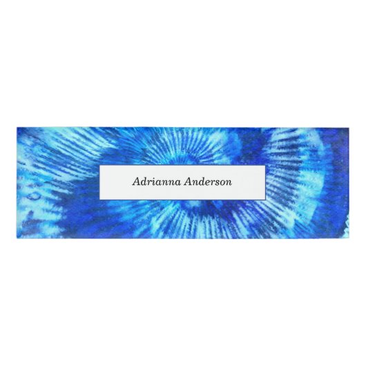 Hippie Tie Dye Pattern Waterverf Blue Modern Naambadge (Voorkant)