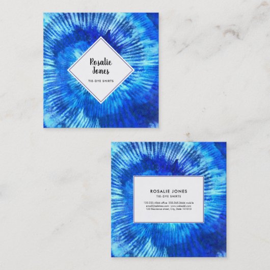 Hippie Tie Dye Pattern Waterverf Blue Modern Vierkante Visitekaartje (Voorkant / Achterkant)