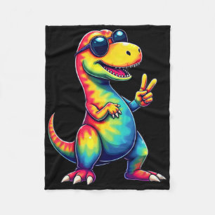 Hippie Tie Dye T-rex Dino Vredesteken  Fleece Deken