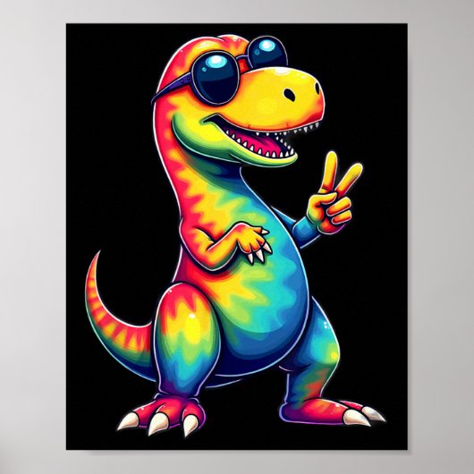 Hippie Tie Dye T-rex Dino Vredesteken Poster (Voorkant)