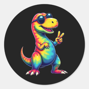 Hippie Tie Dye T-rex Dino Vredesteken  Ronde Sticker