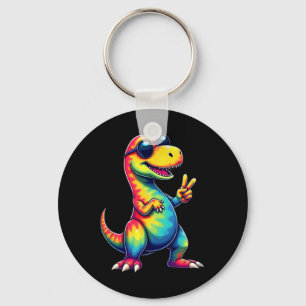 Hippie Tie Dye T-rex Dino Vredesteken  Sleutelhanger
