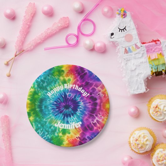 Hippie Tie Dye Verjaardagsfeestje Papier Bord (Feest)