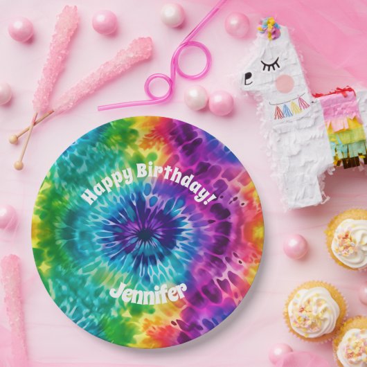 Hippie Tie Dye Verjaardagspapier Bord (Feest)