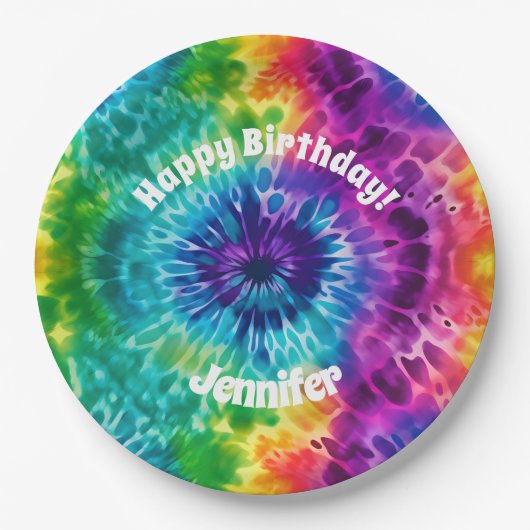 Hippie Tie Dye Verjaardagspapier Bord (Voorkant)