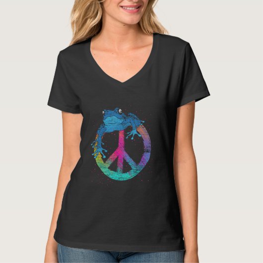 Hippie Toad Amphibian Peace Sign Frog T-shirt (Voorkant)