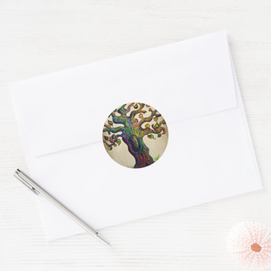 Hippie Tree Ronde Sticker (Envelop)