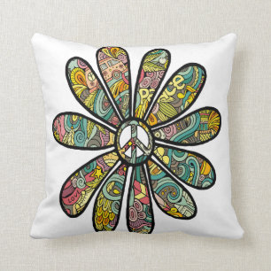 Hippie Trippy Flower Power Peace Sign-zeven Kussen