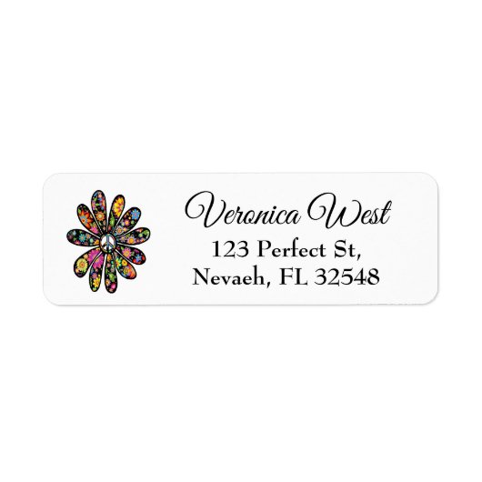 Hippie Trippy Flower Power Vredesbord Bloemen Etiket (Voorkant)