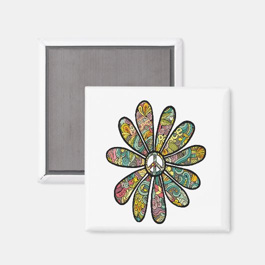 Hippie Trippy Flower Power Vredesbord Zeventiger j Magneet (Voorkant / Achterkant)