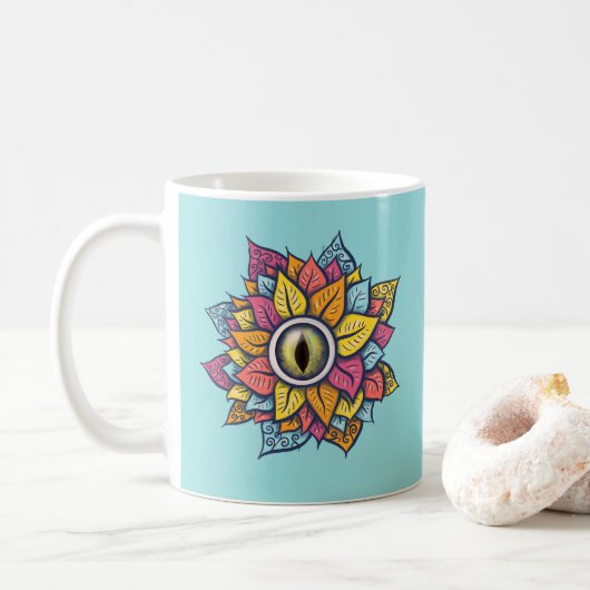 Hippie Trippy Oogbloem Kleurrijk Psychedelisch Koffiemok (Met donut)