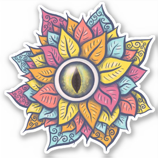 Hippie Trippy Oogbloem Kleurrijk Psychedelisch Sticker (Voorkant)