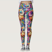 Hippie Trippy Psychedelische Kleurrijke Uil Leggings (Voorkant)