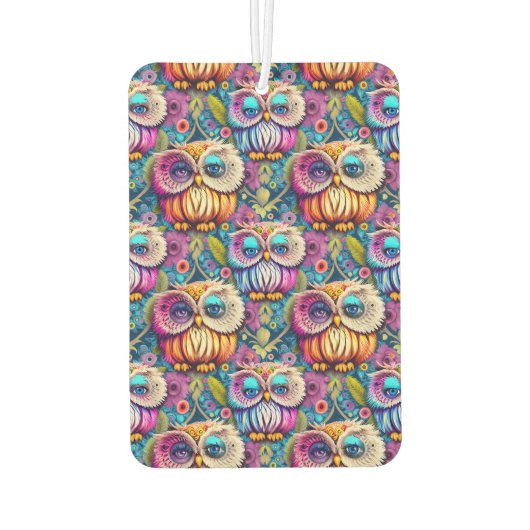 Hippie Trippy Psychedelische Kleurrijke Uil Luchtverfrisser (Achterkant)