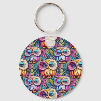 Hippie Trippy Psychedelische Kleurrijke Uil Sleutelhanger