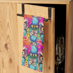 Hippie Trippy Psychedelische Kleurrijke Uil Theedoek