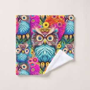 Hippie Trippy Psychedelische Kleurrijke Uil Washandje