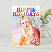 Hippie Vakantie Kleurrijke Kerst Familie Foto Feestdagenkaart (Staand voorkant)