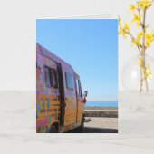 HIPPIE VAN & BEACH BIRTHDAY KAART (Gele Bloem)