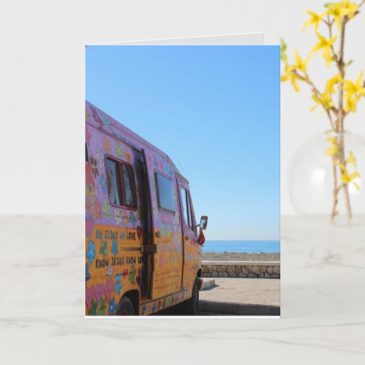 HIPPIE VAN & BEACH BIRTHDAY KAART (Gele Bloem)
