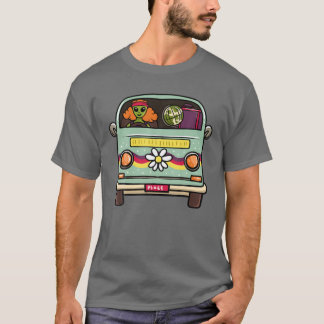  Hippie Van Flower Bus Aliens Vredesbord T-shirt