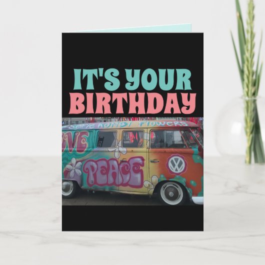 HIPPIE VAN FUNNY VERJAARDAGSKAART BEDANKKAART (Voorkant)