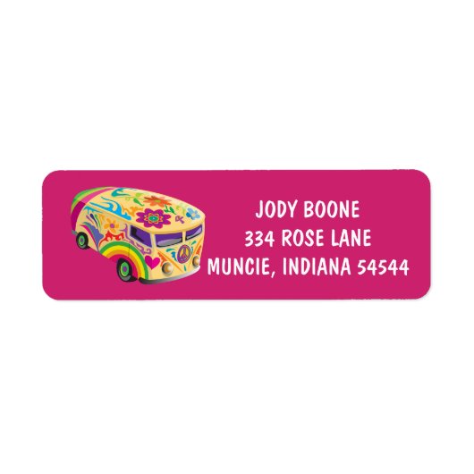 HIPPIE VAN GROOVY ROZE Retouradreslabel Etiket (Voorkant)