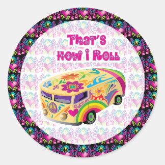 hippie van hoe ik rol met groovy harten ronde sticker