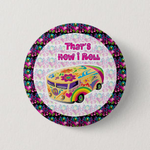 hippie van how i roll ronde button 5,7 cm