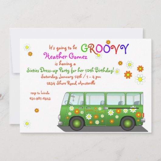 Hippie Van Invitation Kaart (Voorkant)
